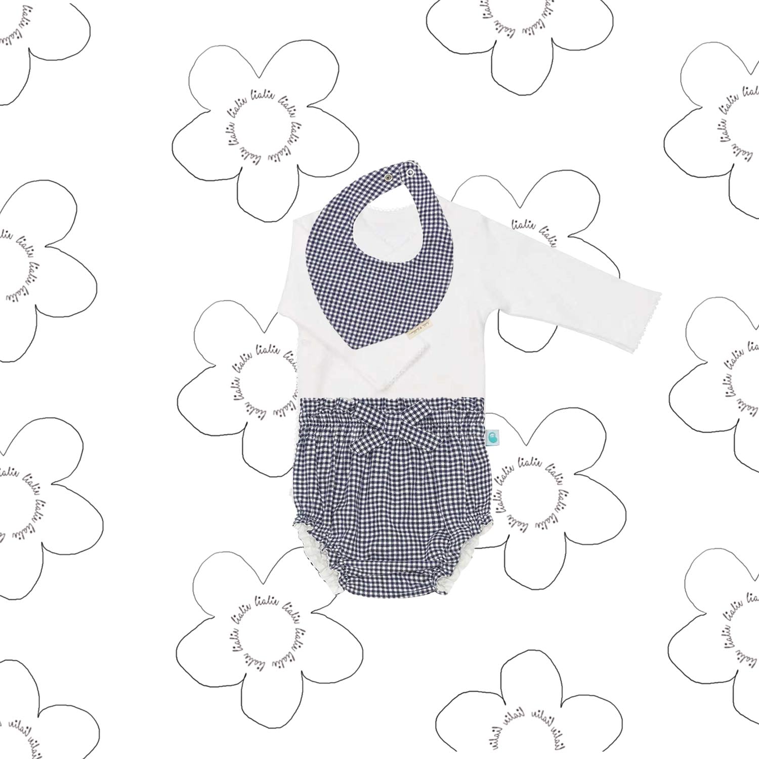 A charming image displaying "The Bloomer Set," an adorable infant outfit ensemble featuring a playful combination of bloomers and a matching top. Crafted for comfort and style, this set is perfect for creating precious memories with your little one