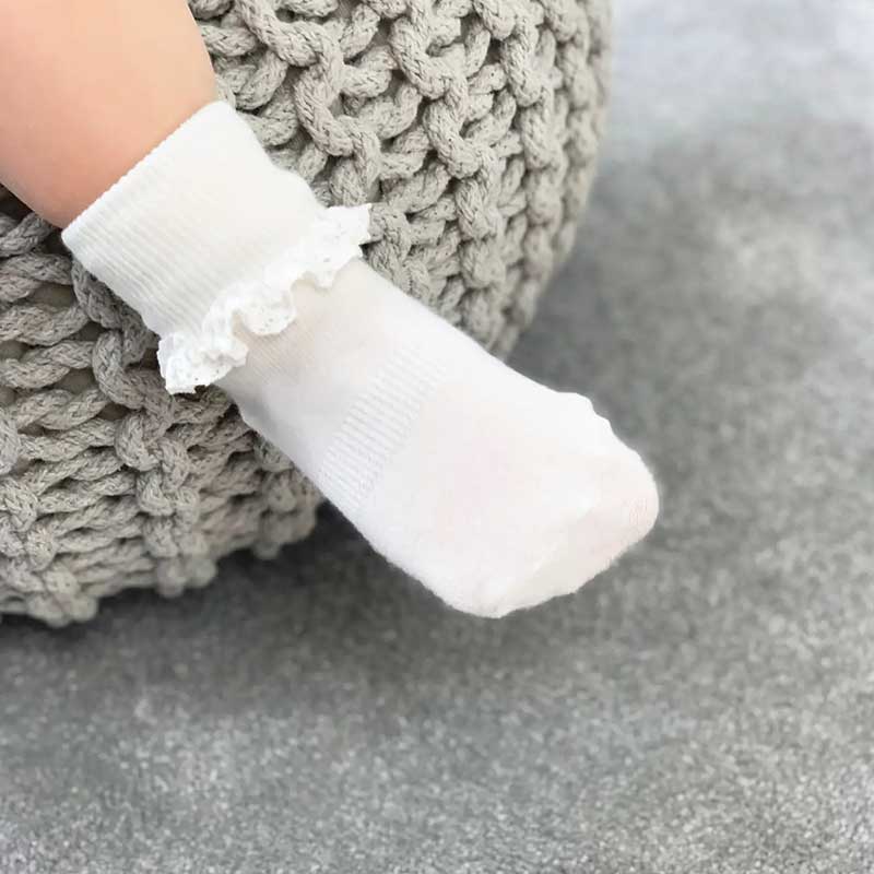 A charming image showcasing "The Ruffled Stay on Socks," adorable baby socks with delightful ruffled details. Designed to stay securely on tiny feet, these socks provide both comfort and a touch of cuteness for your little one.