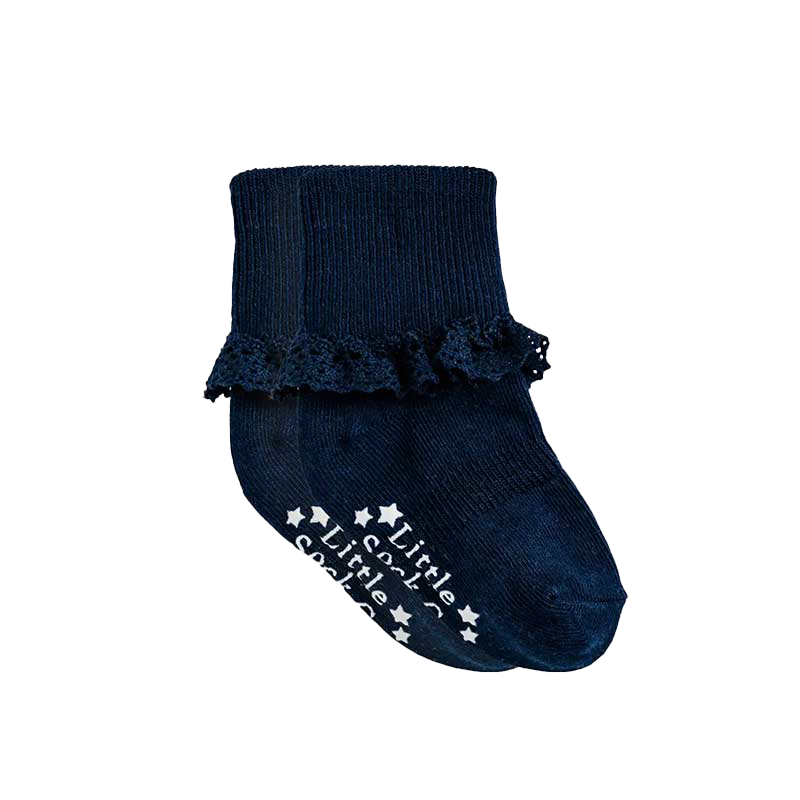 A charming image showcasing "The Ruffled Stay on Socks," adorable baby socks with delightful ruffled details. Designed to stay securely on tiny feet, these socks provide both comfort and a touch of cuteness for your little one.